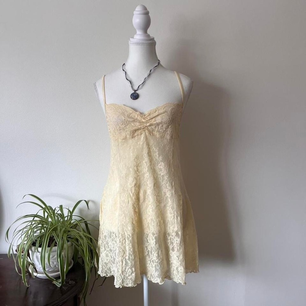 Vintage Arianne Lace Slip Dress Women Sz L Butter Yellow Fairycore Layering